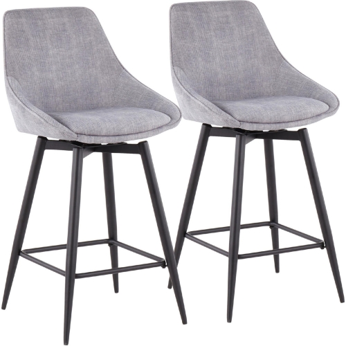 Diana 26" Counter Stool in Grey Corduroy & Black Steel (Set of 2)